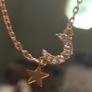 Moon and Star Gold Plated Necklace. Brand New.